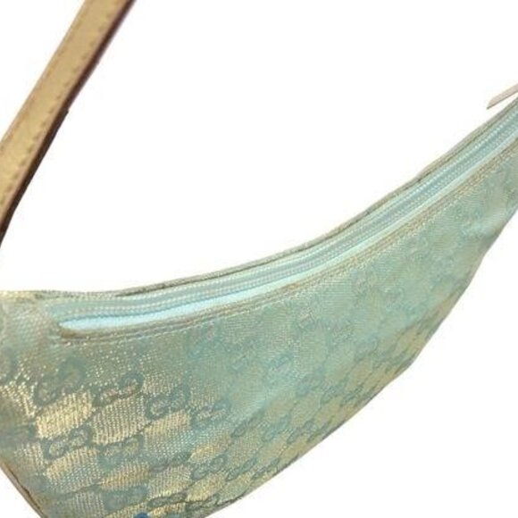 xx SOLDXXSOLD  COA Gucci  GG Canvas Hobo Pouchette Blue with Gold Metallic - Picture 6 of 10